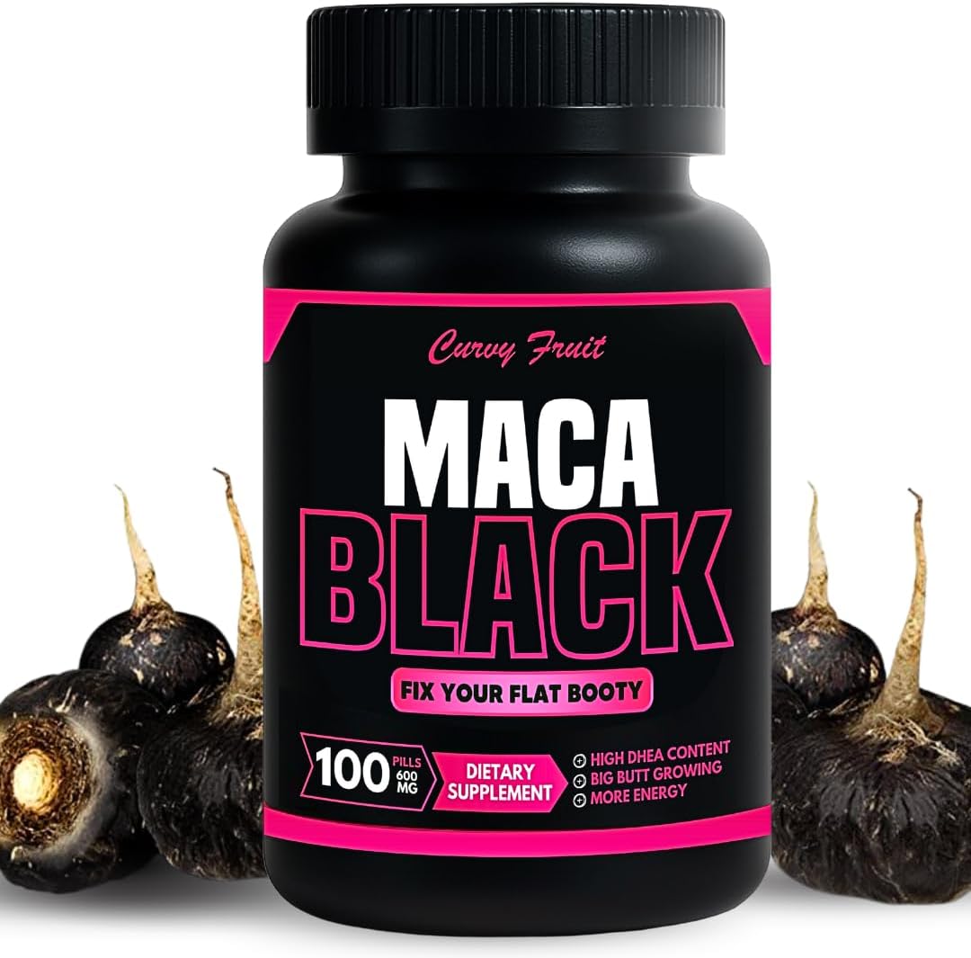 Maca Negra Auténtica para Aumento de Glúteos, 600 mg, 100 Cápsulas - Curvy Fruit