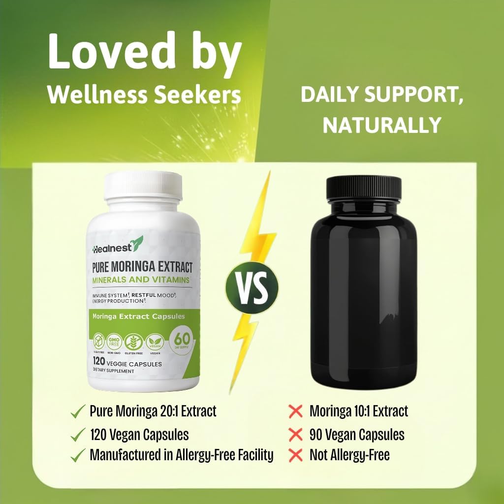Extracto de Moringa 20:1 (20 000 mg) - Fórmula Potente - Suplemento Vegano con Vitaminas y Minerales - 120 Cápsulas - No Transgénico, Sin Gluten