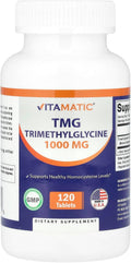 Vitamatic TMG Supplements 1000mg - Trimetilglicina - Betaína Anhidra - 120 Comprimidos