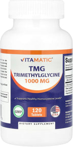 Vitamatic TMG Supplements 1000mg - Trimetilglicina - Betaína Anhidra - 120 Comprimidos