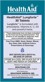 HealthAid LungForte 30 Comprimidos – Apoyo Pulmonar Antioxidante con NAC, Resveratrol, Aceite de Oliva, Tomillo y Vitaminas A, C y D3