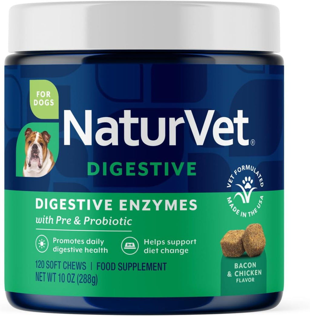 NaturVet – Enzimas Digestivas con Probióticos y Prebióticos – Masticables blandos para perros y gatos (120 unidades)