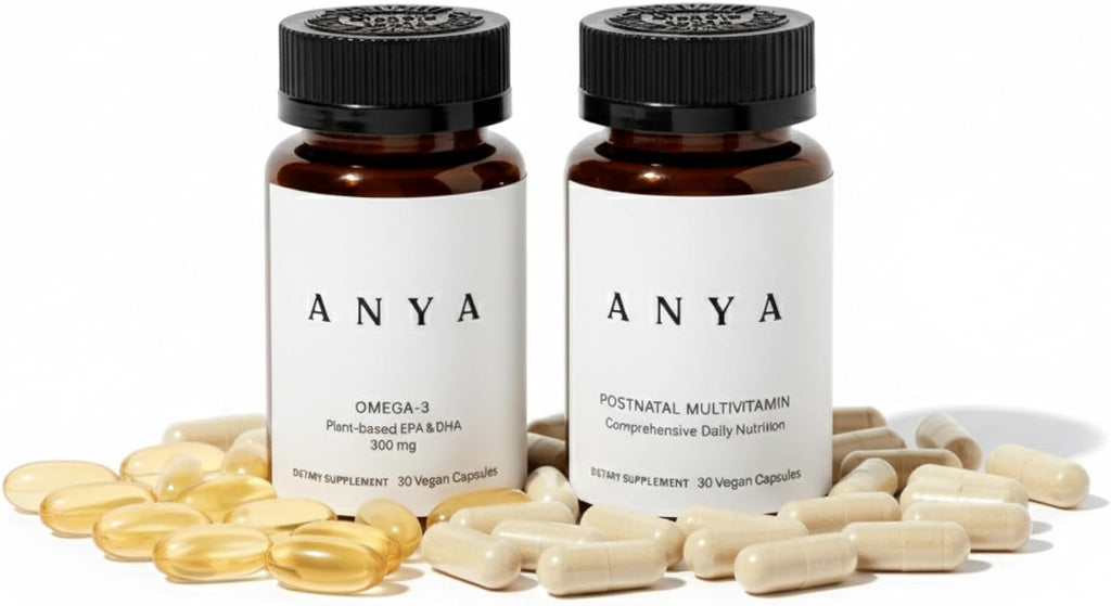 ANYA Multivitamínico Postparto, Vitaminas para la Lactancia, 30 Cápsulas - Vitaminas A, C, D3, Zinc, B12, Biotina, Folato y Hierro - 100% Vegano, Sin Gluten, Sin OGM