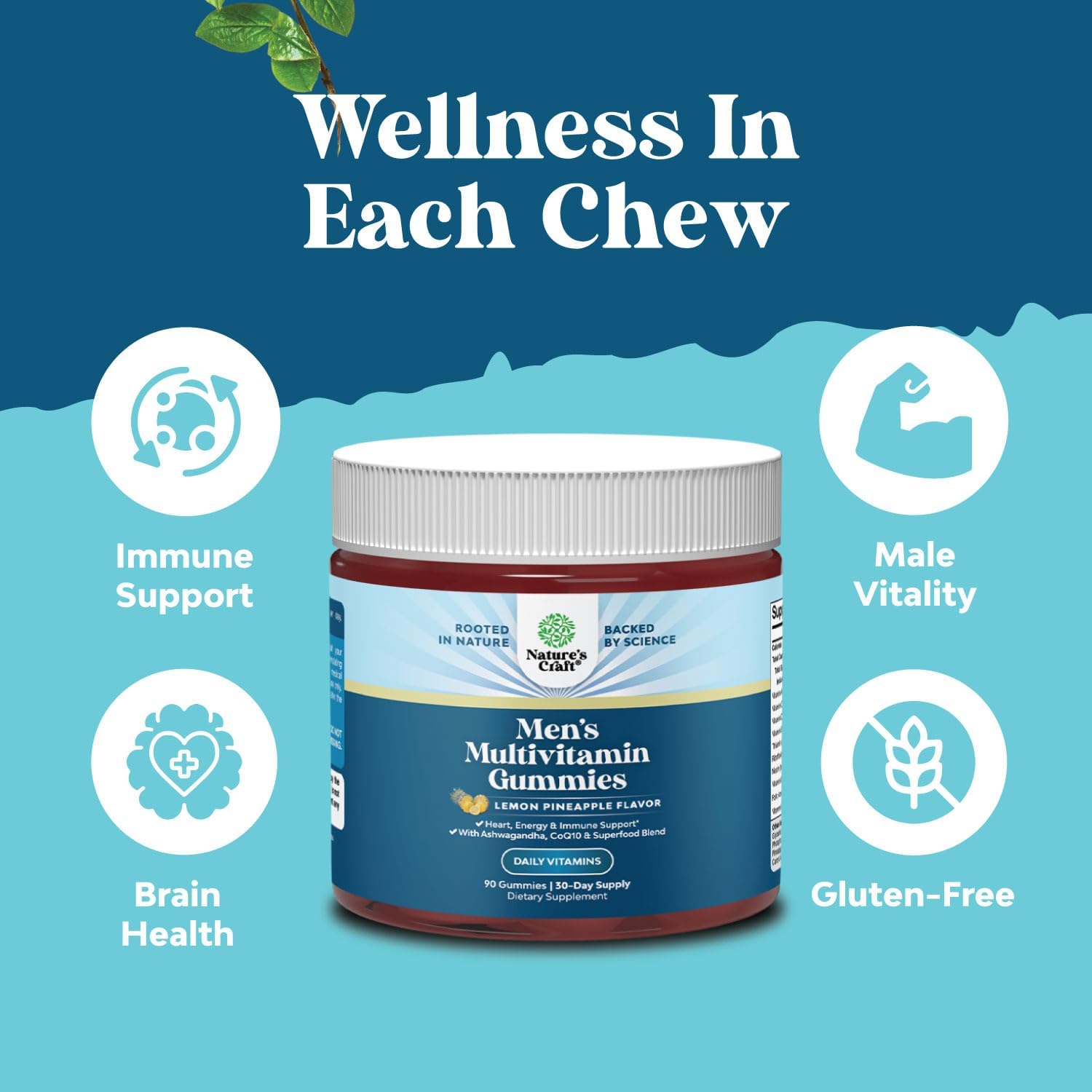 Natures Craft Multivitamínico para Hombres en Gominolas con CoQ10, Ashwagandha y Superfoods - 90 Gominolas