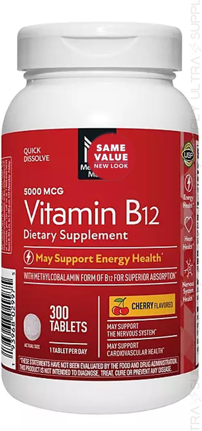 Members Mark Vitamina B12 5000 mcg – 300 Comprimidos Sublinguales de Disolución Rápida con Metilcobalamina (Sabor Cereza)