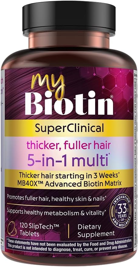 Purity Products MyBiotin SuperClinical - Multivitamínico 5 en 1 para Mujer con Biotina MB40X - 120 Comprimidos