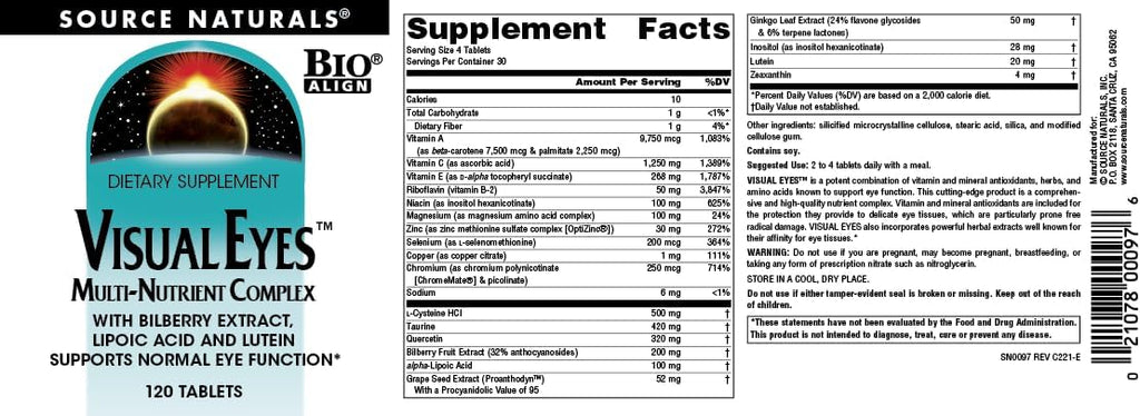Source Naturals Visual Eyes, Complejo Multinutriente para la Visión - 120 Comprimidos
