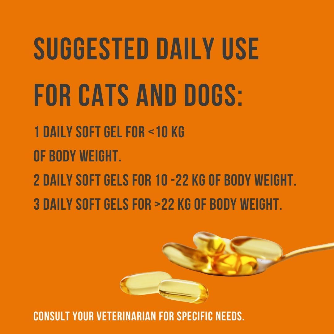 Omega 3 Fish Oil for Dogs & Cats | Joint Support | Brain & Heart Health | Pure EPA DHA | 100 Soft Gels