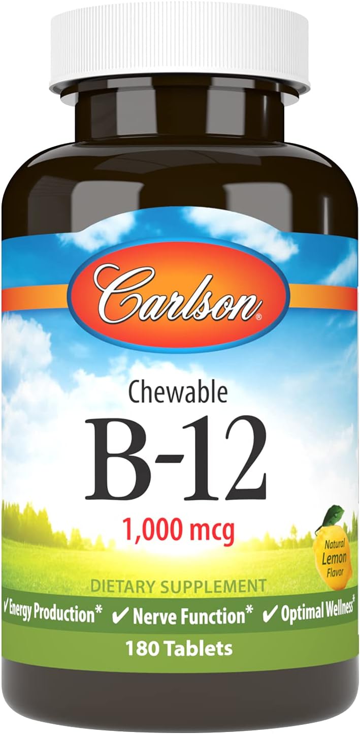 Carlson Vitamina B12 Masticable 1000 mcg - 180 Comprimidos Sabor Limón