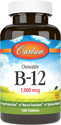 Carlson Vitamina B12 Masticable 1000 mcg - 180 Comprimidos Sabor Limón