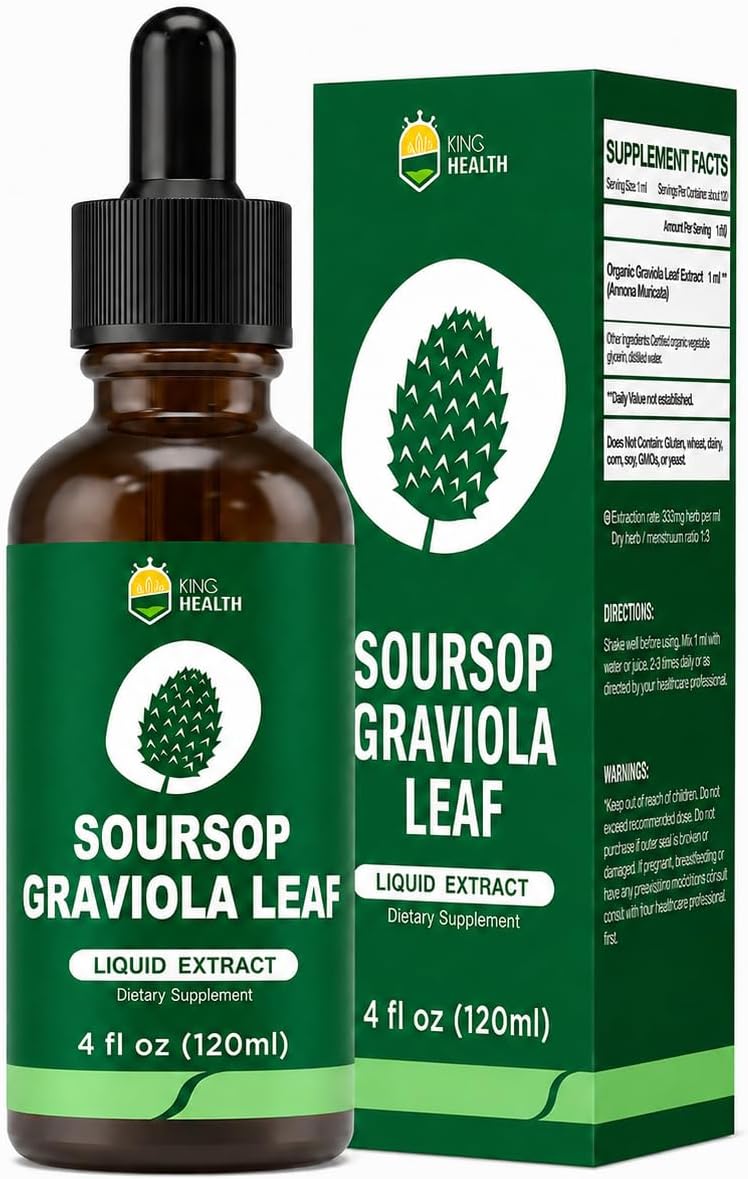 Extracto Líquido Orgánico de Hojas de Soursop Graviola | Gotas de Soursop Bitters | KingHealth 118 ml