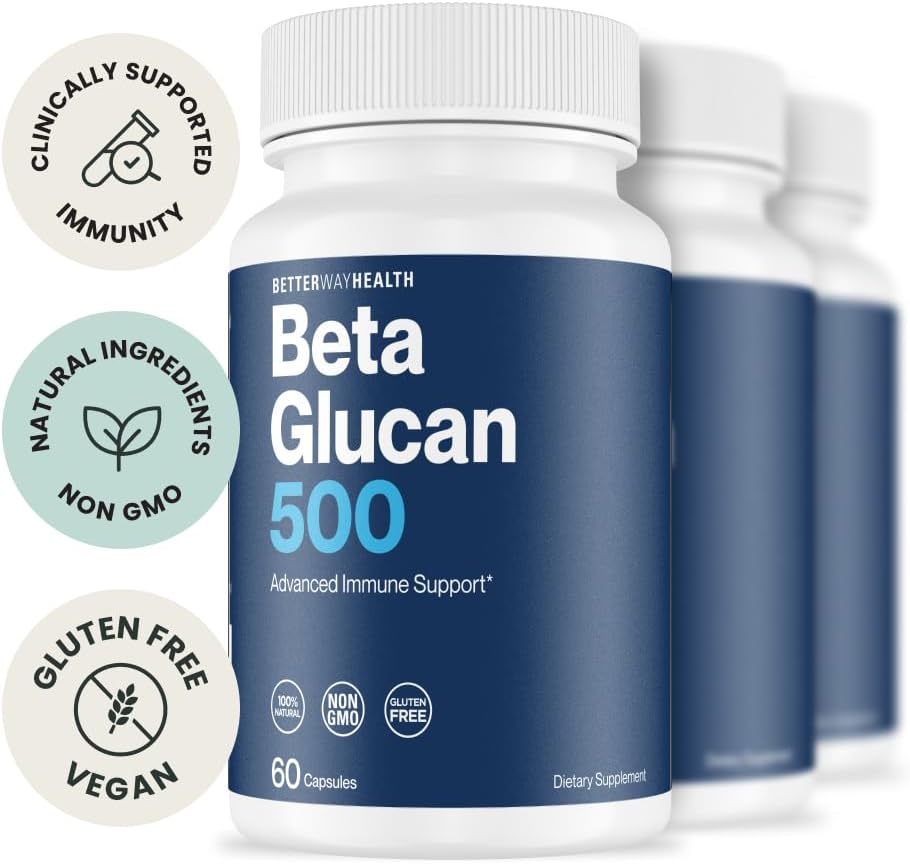 Better Way Health - Beta Glucano 1,3/1,6 Altamente Purificado 500mg - 180 Cápsulas (Pack de 3)