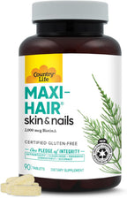 Country Life Maxi-Hair Suplemento con Biotina 2000 µg y Vitaminas para Cabello, Piel y Uñas - 90 Comprimidos