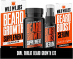 Kit de Crecimiento de Barba Wild Willies - Cápsulas y Sérum con Biotina y Cafeína - 60 Cápsulas