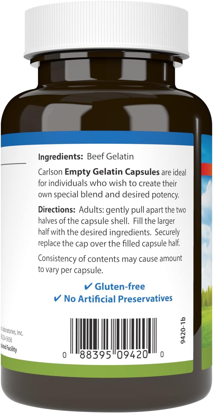 Empty Gelatin Capsules Size #0 - Carlson - 150 Capsules