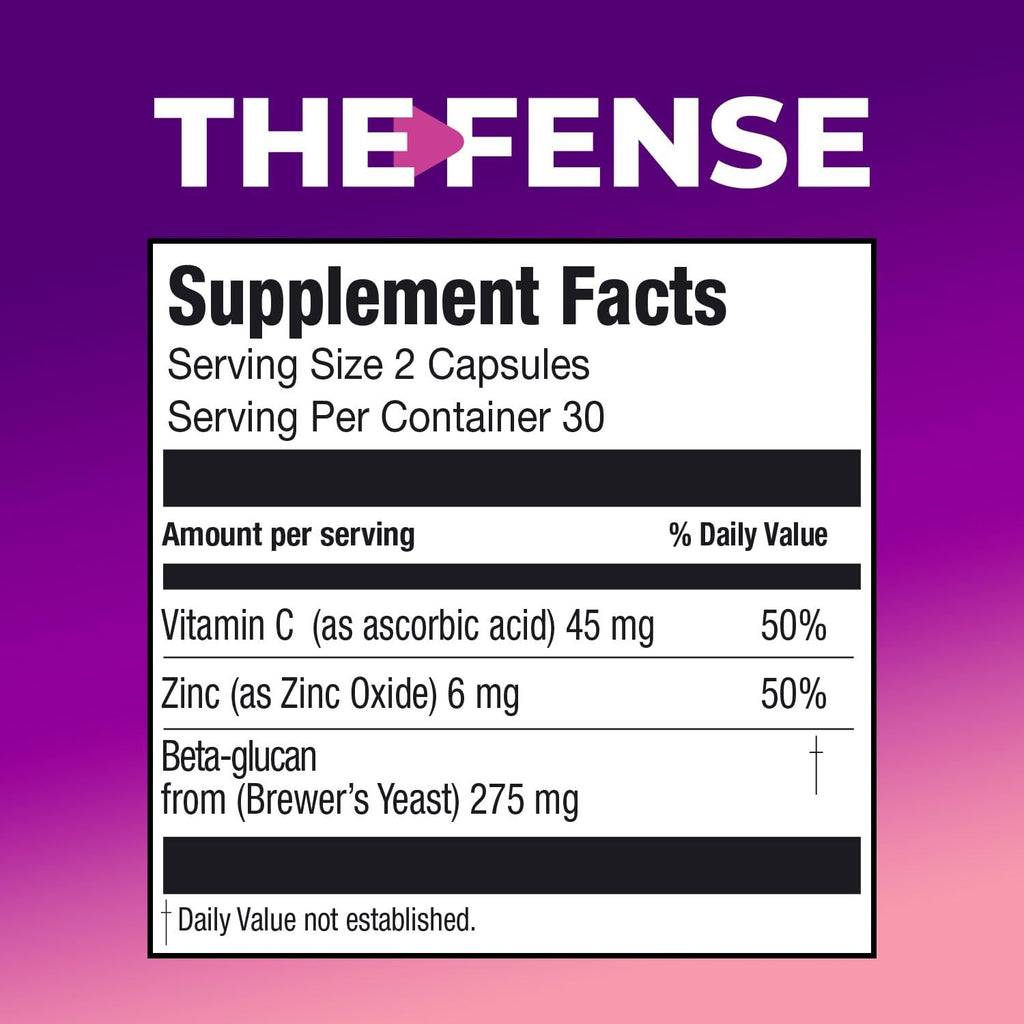 THE-FENSE Beta Glucano, Vitamina C y Zinc Cápsulas - Apoyo Inmunológico para Mujeres y Hombres - Sin Gluten ni Lactosa, No-GMO - 60 Cápsulas