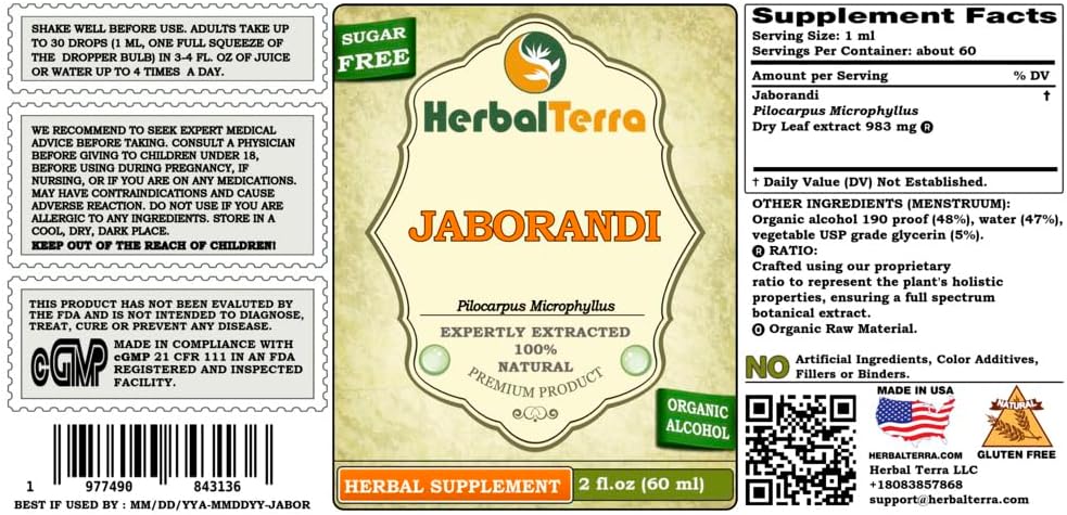 Jaborandi (Pilocarpus Jaborandi) Extracto Líquido de Hoja Seca - 2 Galones