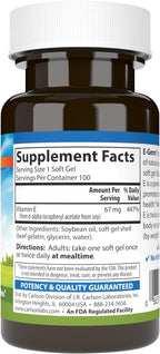 Carlson - E-Gems, 100 UI (67 mg), Vitamina E Natural, 100 Cápsulas Blandas
