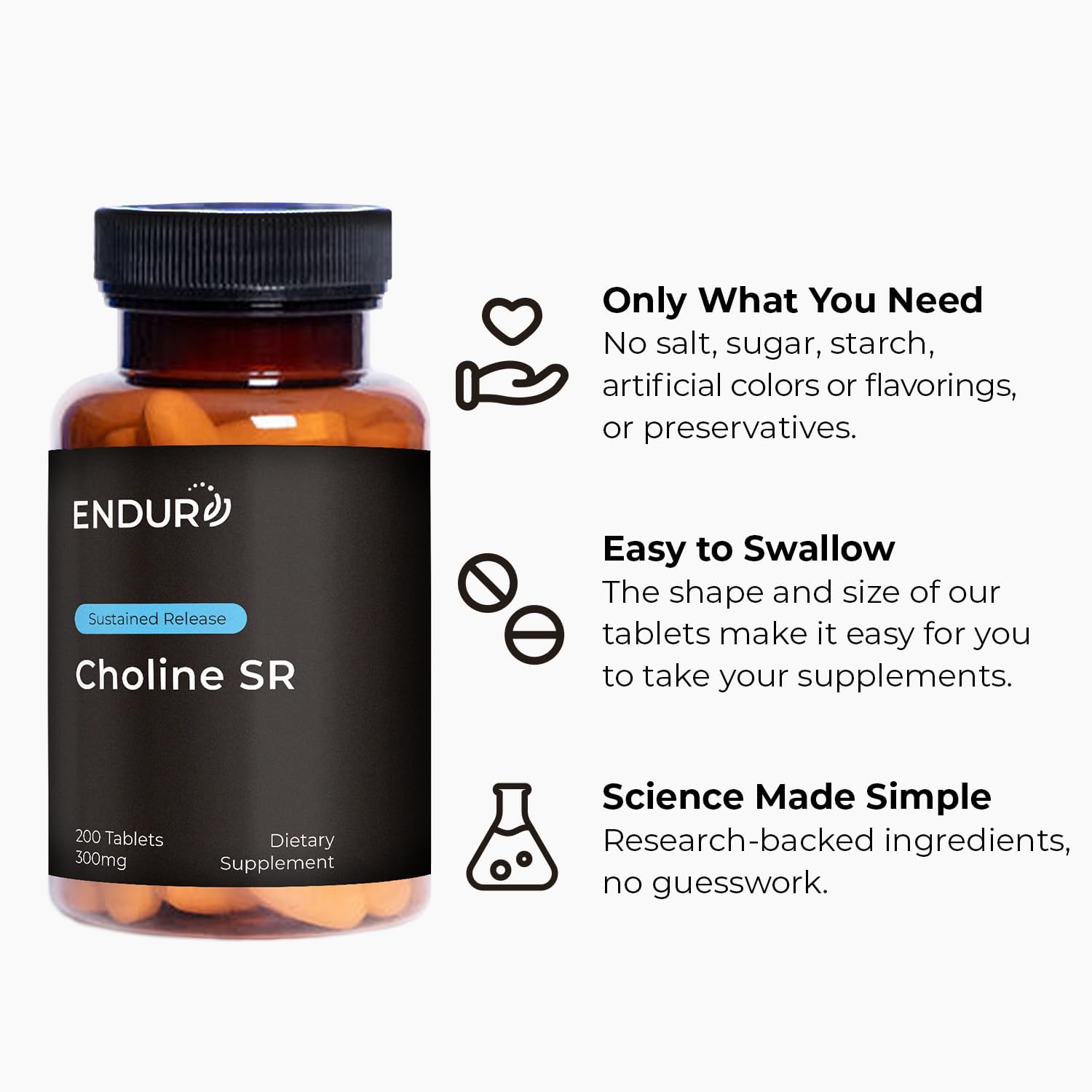 ENDUR Choline L(+) Bitartrate 300 mg Sustained Release - 200 Tablets