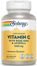 Solaray Vitamina C 1000 mg - Cápsulas de Liberación Prolongada con Rosa Mosqueta y Acerola - Apoyo Inmunitario - Vegano