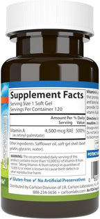 Carlson Labs Vitamina A Palmitato, 15000 UI, 120 Cápsulas Blandas