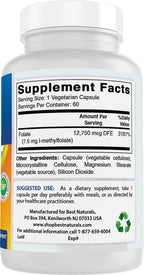 Best Naturals Metilfolato 7500 mcg - 60 Cápsulas Vegetales