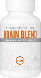 NBI Brain Blend para Memoria, Concentración y Función Cognitiva | Sin Cafeína con ALCAR, Ácido Alfa Lipoico, Huperzina A, Cúrcuma | Nootrópico | 120 Cápsulas