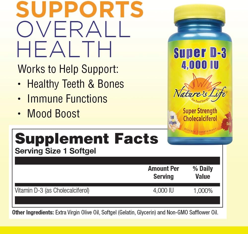 Nature's Life Super D-3 4000 IU - 100 Cápsulas Blandas de Vitamina D3