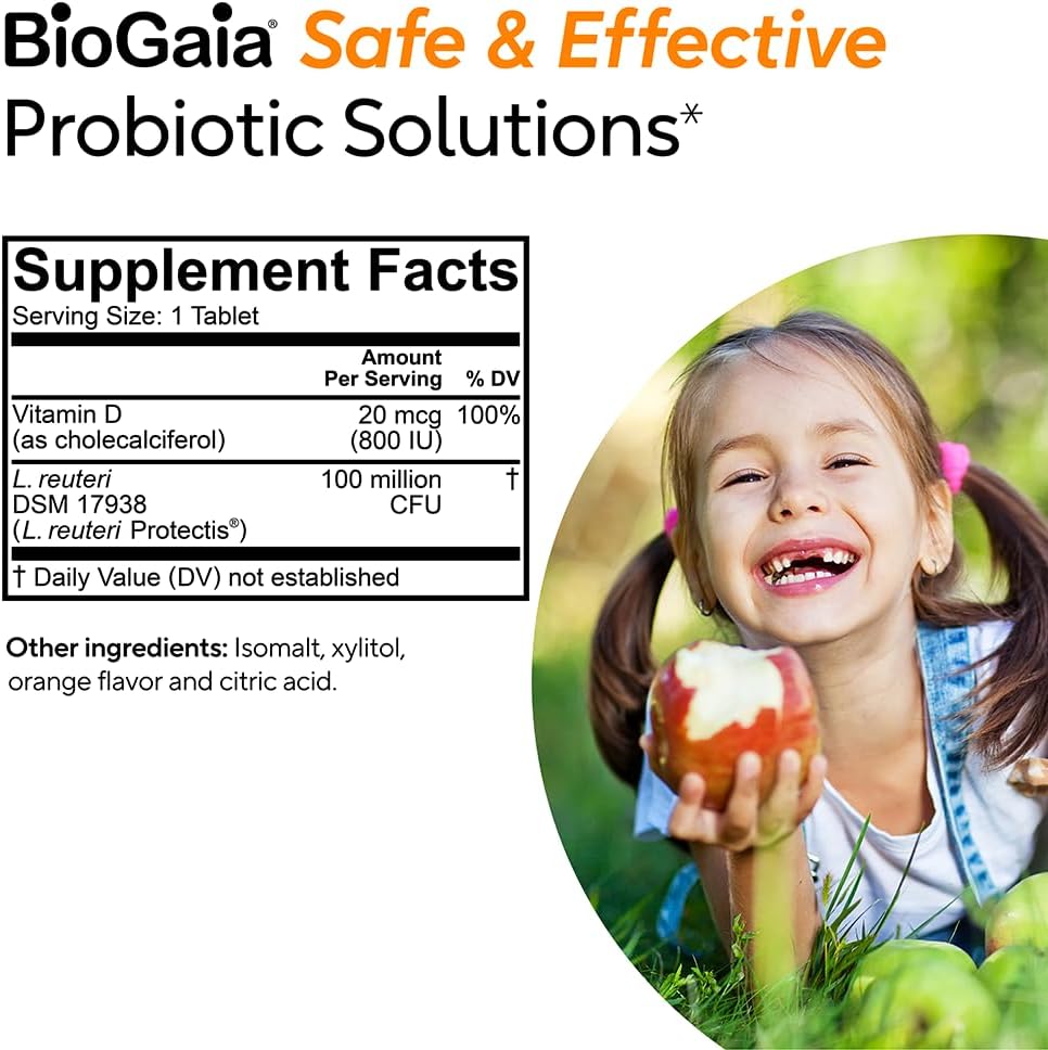 BioGaia Immune Active Kids | Probiótico + Vitamina D | Salud Digestiva e Inmune | 60 Comprimidos Masticables