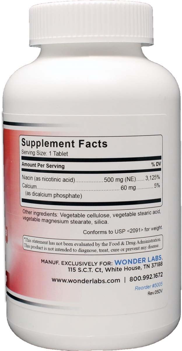 Wonder Laboratories Niacin High Potency Extended Release 500 mg, 100 Tablets