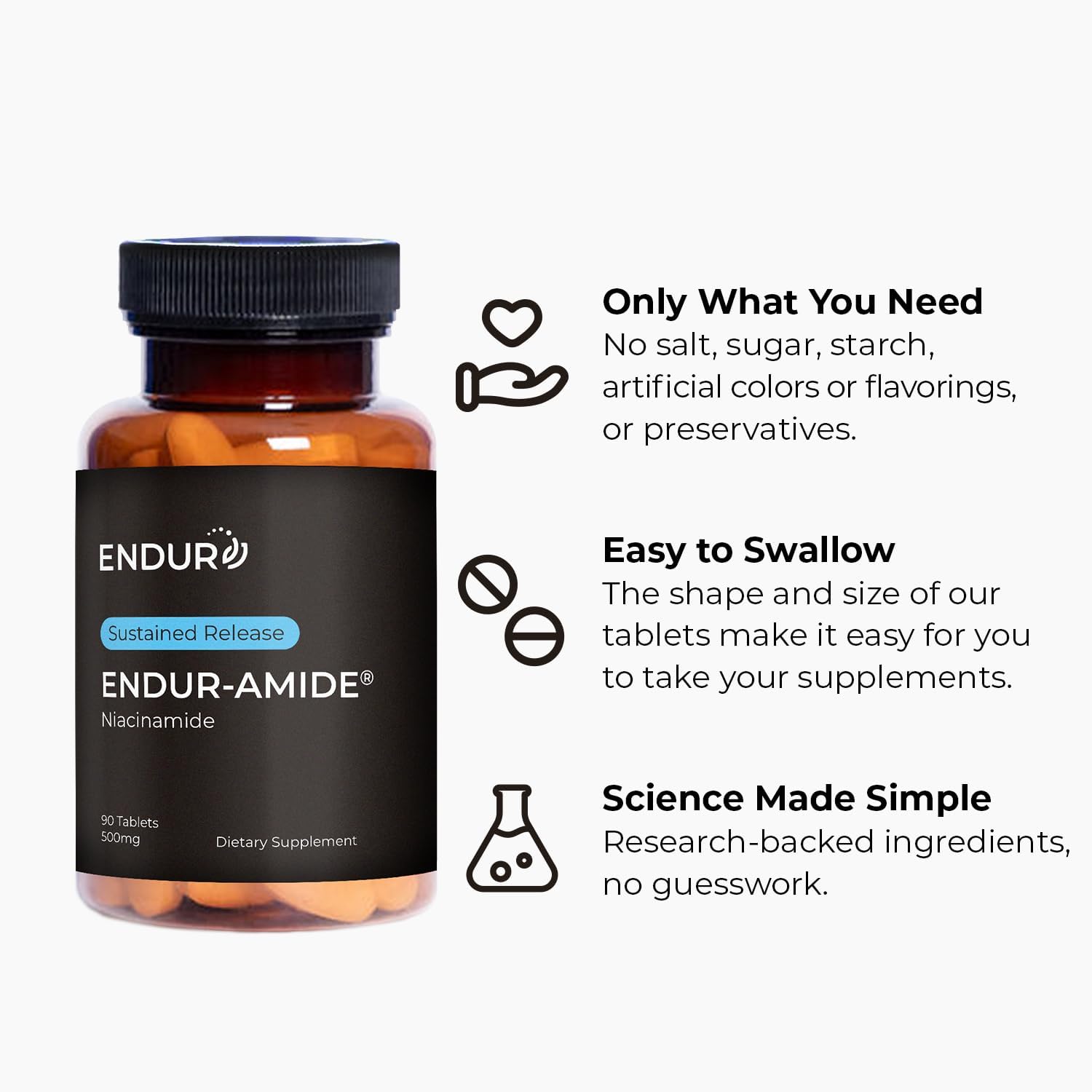 ENDUR-AMIDE 500 mg (90 comprimidos) – Niacinamida de Liberación Prolongada