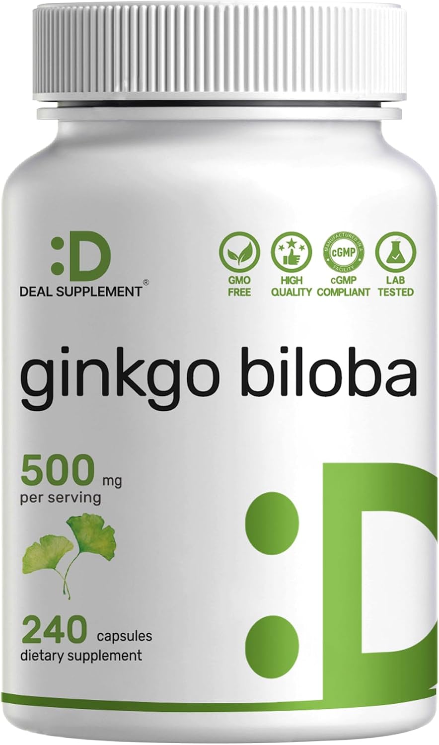 DEAL SUPPLEMENT Ginkgo Biloba 500mg - 240 Cápsulas - 4 Meses de Suministro