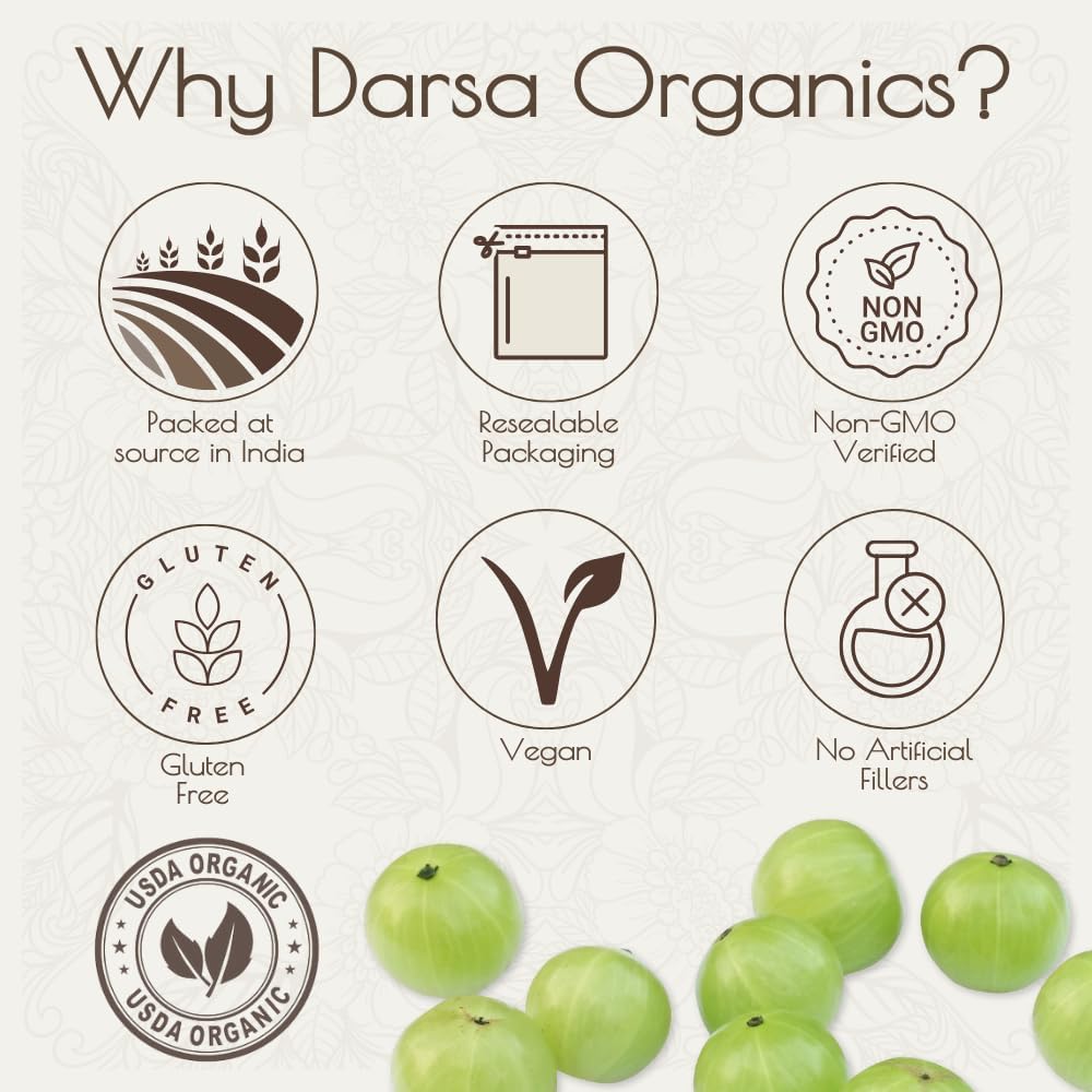 Darsa Organics Amla Seco Orgánico - Grosella India Cortada y Tamizada - 113 g (4 oz)