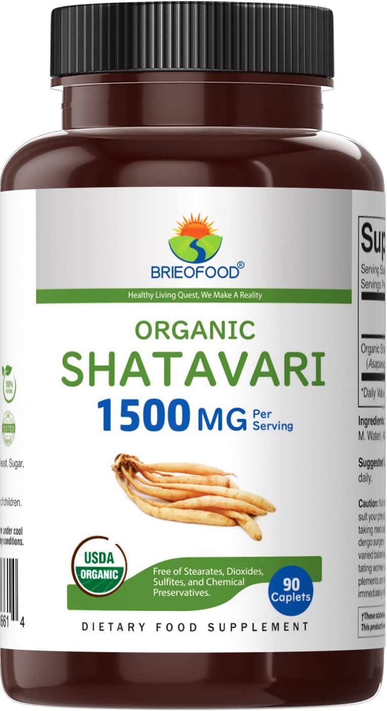 Organic Shatavari 1500mg, 45 Porciones, Vegetariano, Sin Gluten, 90 Comprimidos Vegetarianos