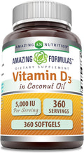 Vitamina D3 5000 IU en Aceite de Coco – 360 Cápsulas Blandas – Amazing Nutrition