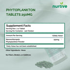 NURTIVE Nannochloropsis Phytoplankton Tabletas – 250mg por Tableta – Vegano, Sin Gluten, No Transgénico, Sin Rellenos – 120 Tabletas