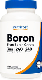 Nutricost Boro 3mg - 240 Cápsulas Vegetarianas - Sin Gluten y No Transgénico