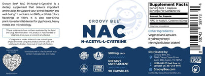 GROOVY BEE NAC (N-Acetilcisteína) 500 mg, 90 Cápsulas – Image 2