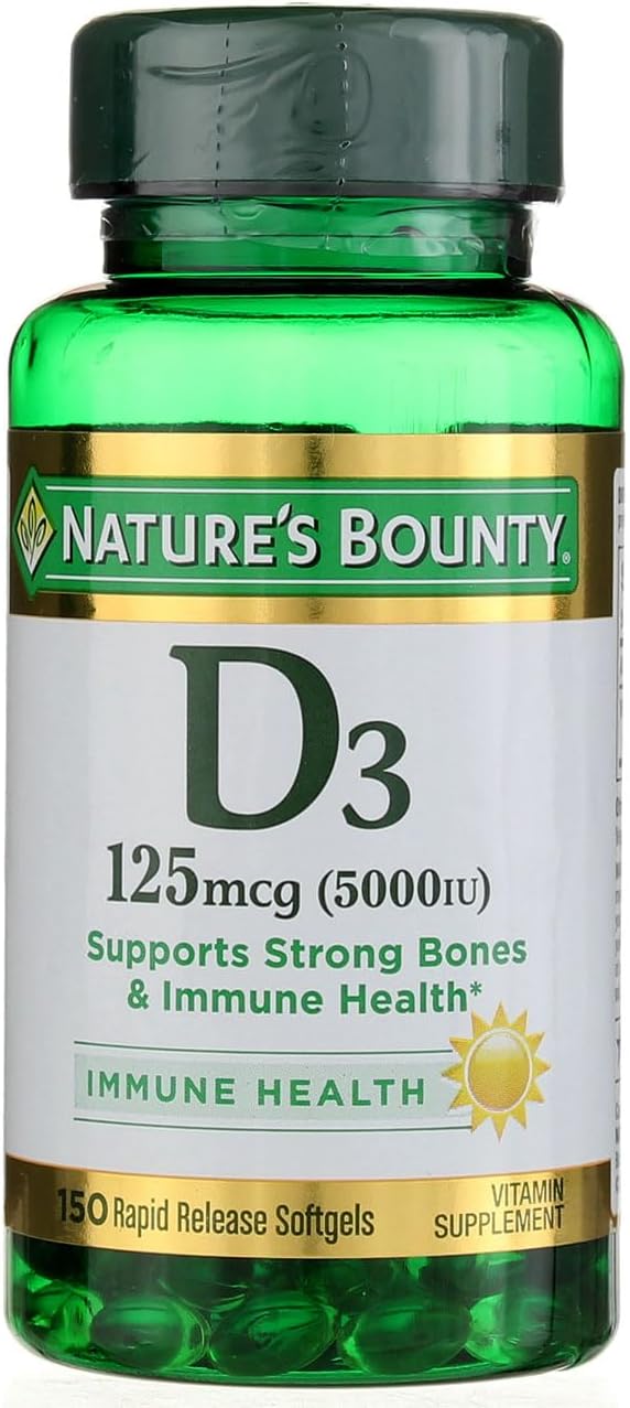 Nature's Bounty Vitamina D3 5000 UI Cápsulas blandas, 100 unidades
