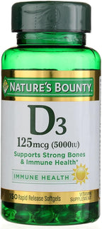 Nature's Bounty Vitamina D3 5000 UI, Softgels, 150 unidades (Paquete de 2)