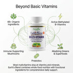 Paradise Herbs Earth's Blend Multivitamínico Diario con Hierro, 48 Superalimentos Orgánicos, Probióticos, Antioxidantes, Vitaminas A, B12, C, D, K2, 30 Cápsulas
