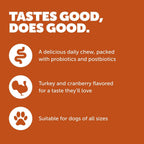 Protexin Daily Care Gut+ Immunity – 60 Masticables para Perros, Sabor Pavo y Arándano