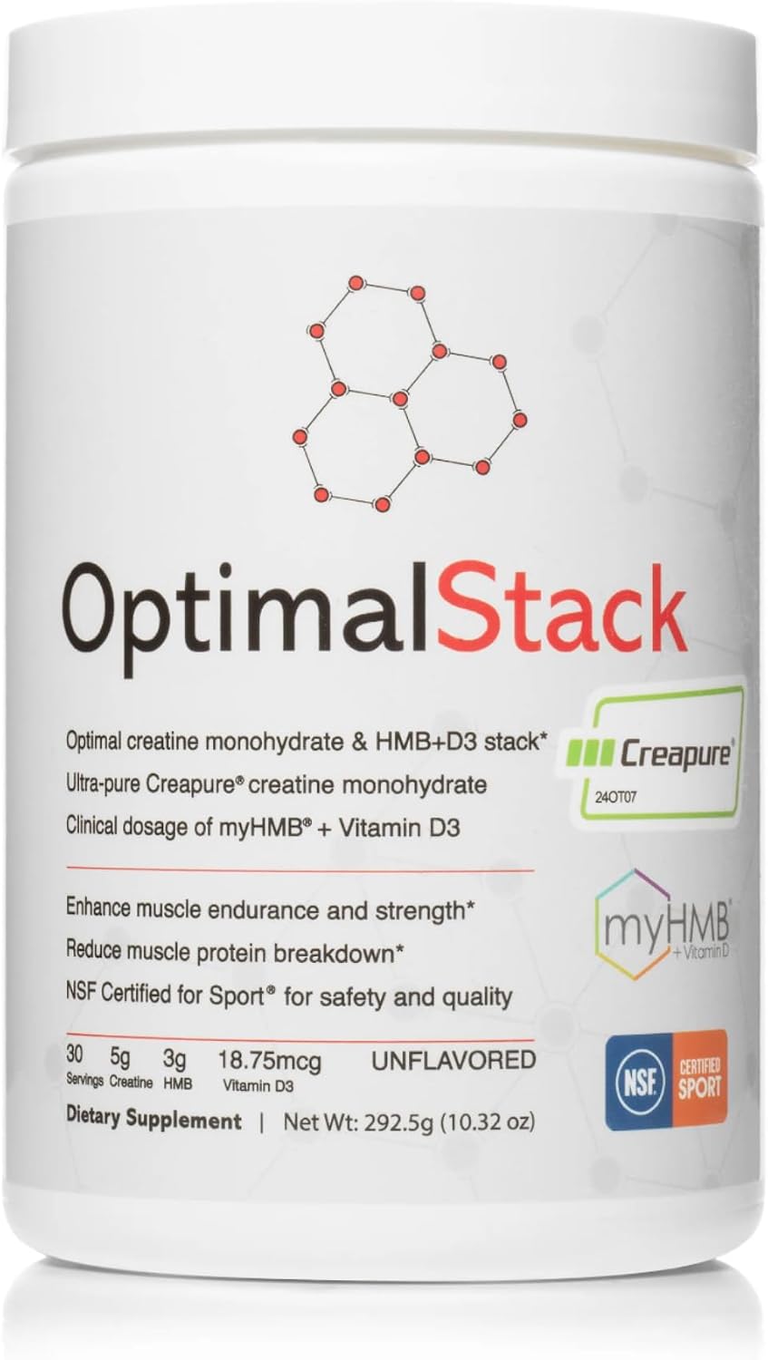 OptimalStack Creatine Monohydrate, HMB y Vitamina D3 - 30 Servicios