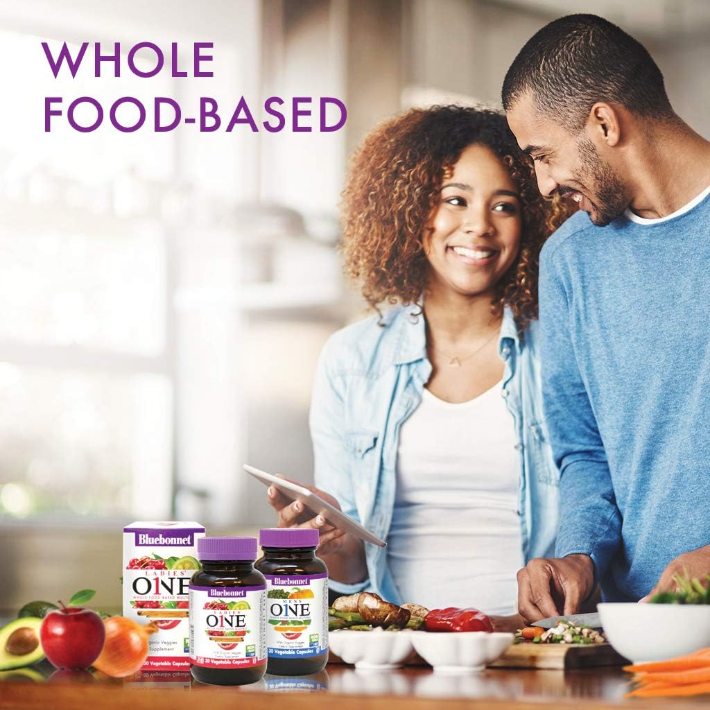 Bluebonnet Nutrition Ladies One – Multivitamínico y Mineral en Cápsulas Vegetales para Mujeres, con K2 y Mezcla de Alimentos Integrales, 90 Cápsulas
