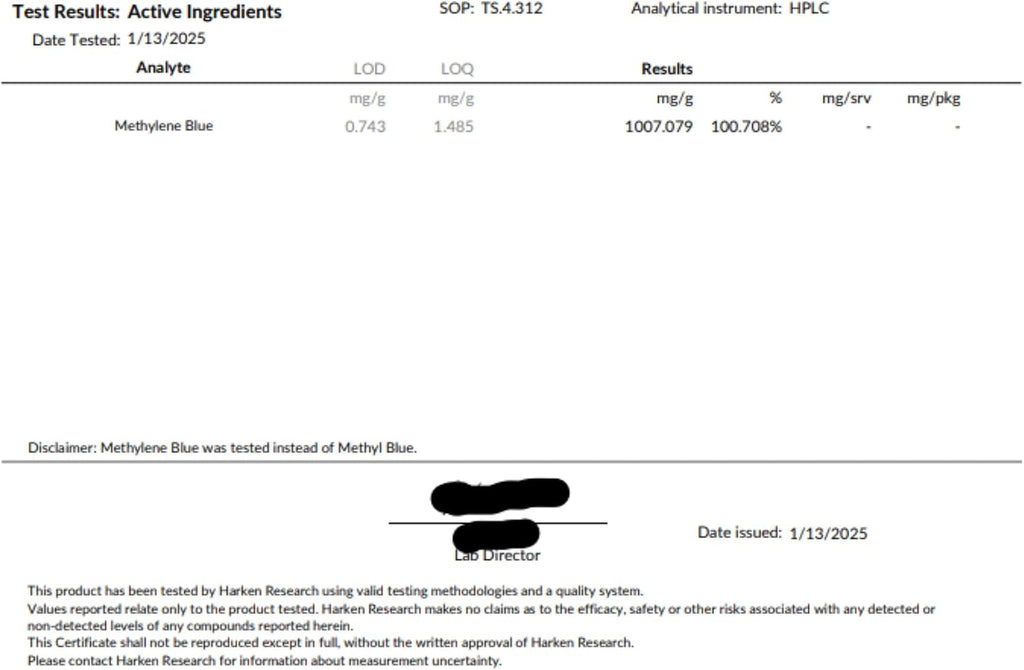 Azul de Metileno USP 20mg Comprimidos - 60 Unidades, Calidad Farmacéutica