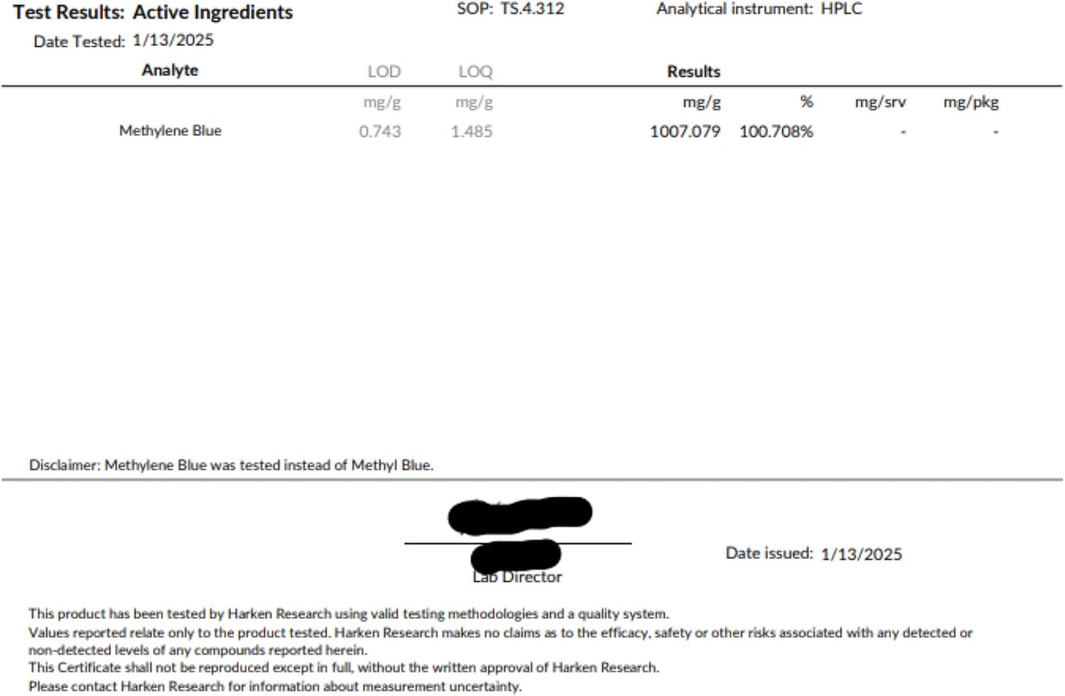 Azul de Metileno USP 20mg Comprimidos - 60 Unidades, Calidad Farmacéutica