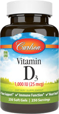 Carlson Vitamina D3, 1000 UI, 250 Cápsulas Blandas