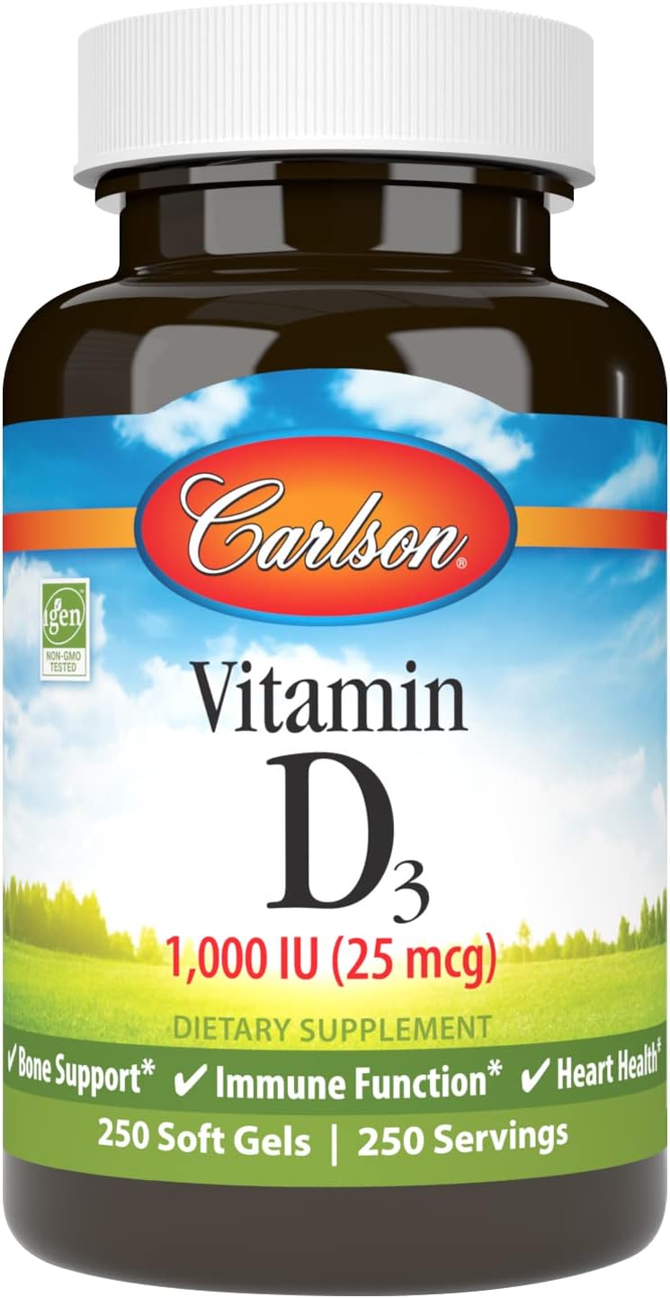 Carlson Vitamina D3, 1000 UI, 250 Cápsulas Blandas