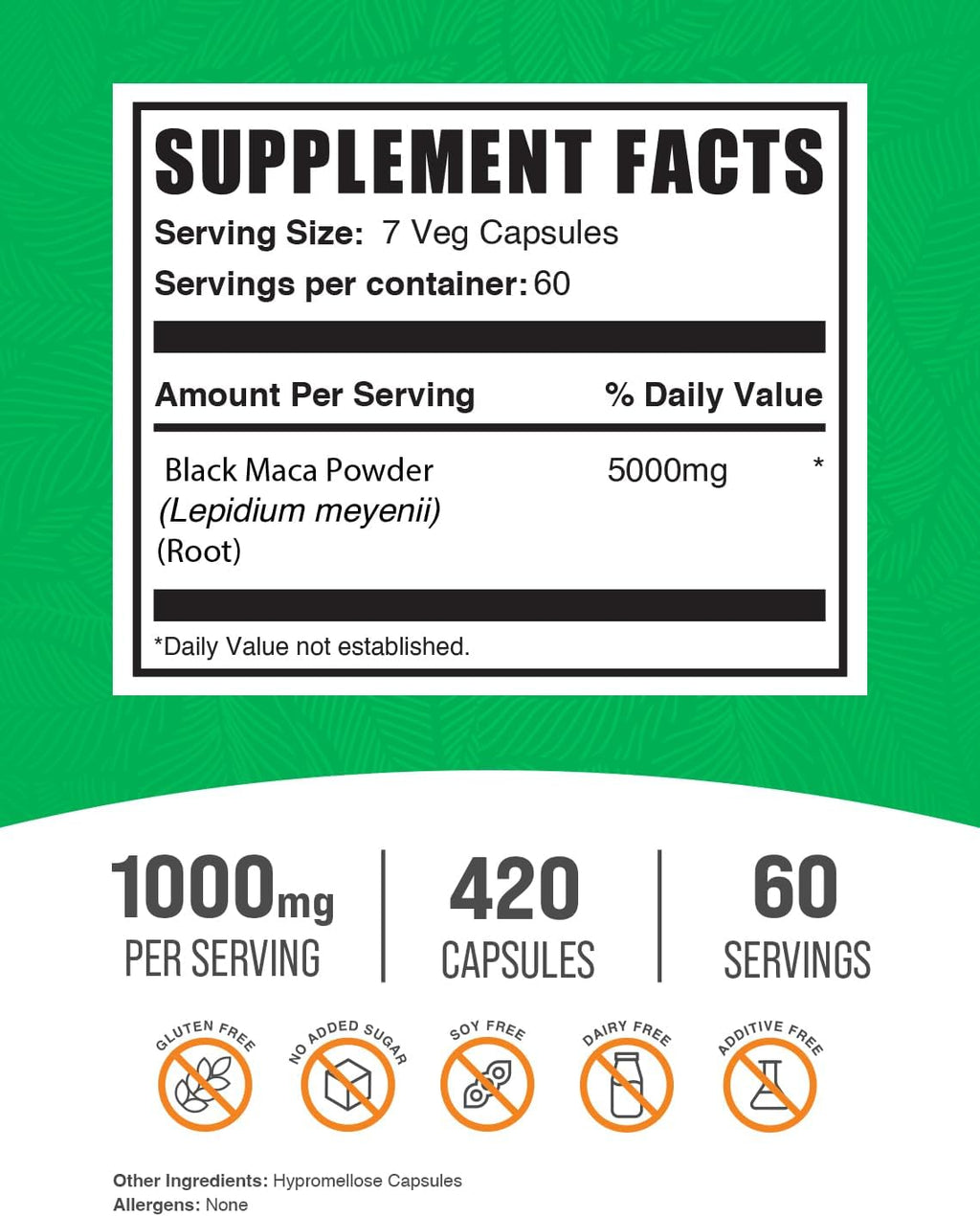 BulkSupplements.com Cápsulas de Raíz de Maca Negra - 5000mg, 420 Cápsulas