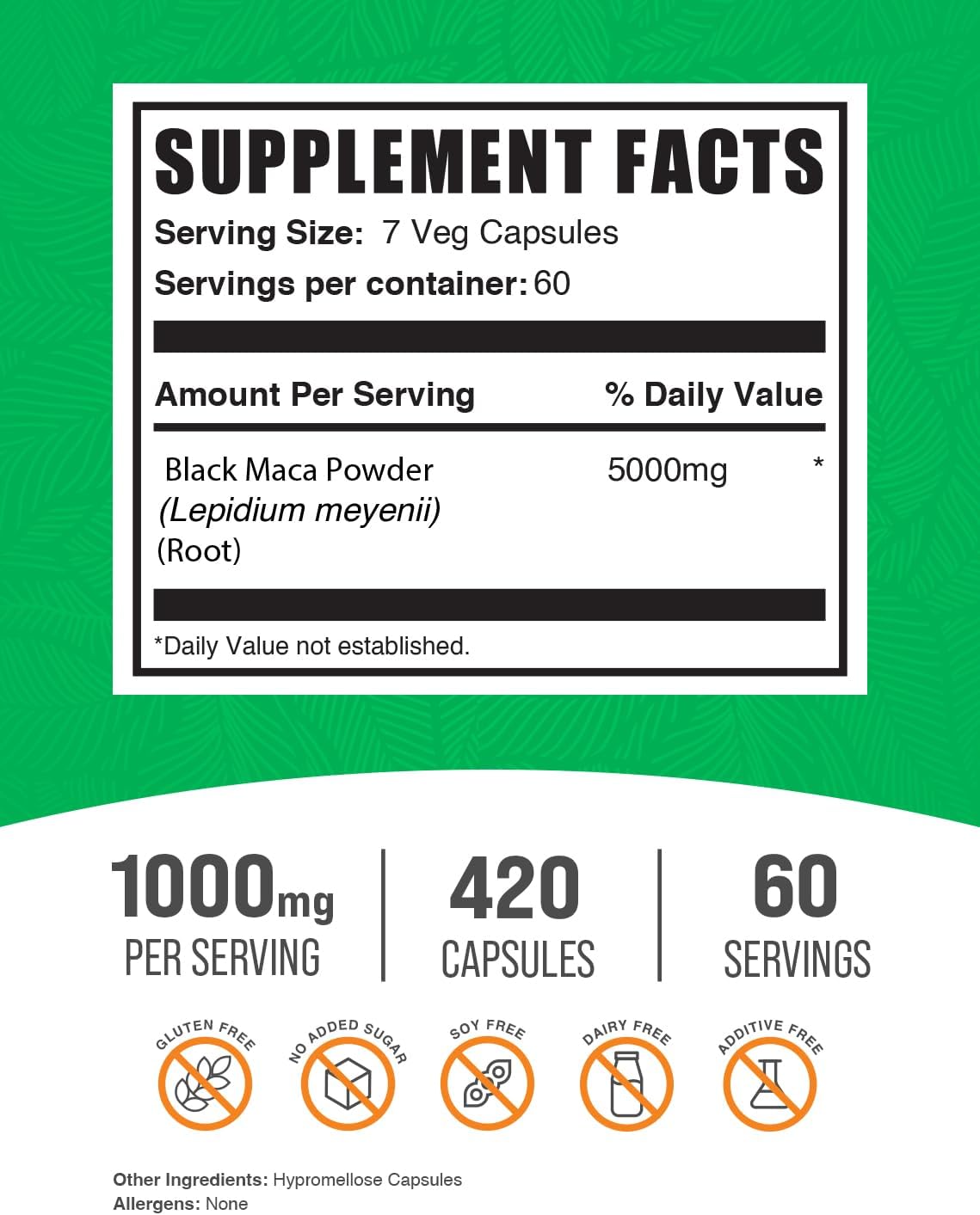 BulkSupplements.com Cápsulas de Raíz de Maca Negra - 5000mg, 420 Cápsulas